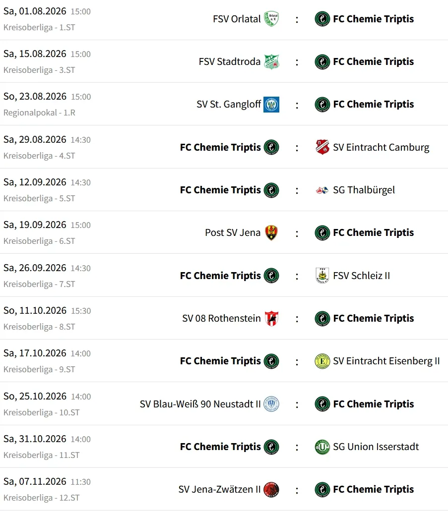 Spielplan 1. Mannschaft
