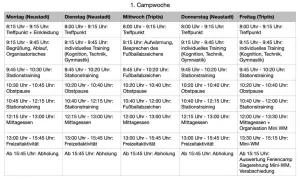 Ablaufplan Feriencamp
