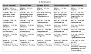 Ablauf Feriencamp 2. Woche